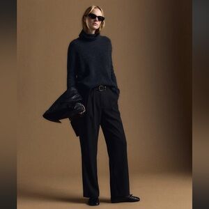 Quince Black Stretch Crepe Pleated Wide Leg Pants